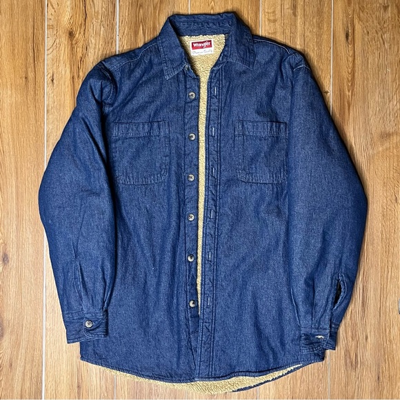 Wrangler Vintage 90s Trucker Denim Shacket with Sherpa Lining SMALL Button Up - Picture 1 of 7